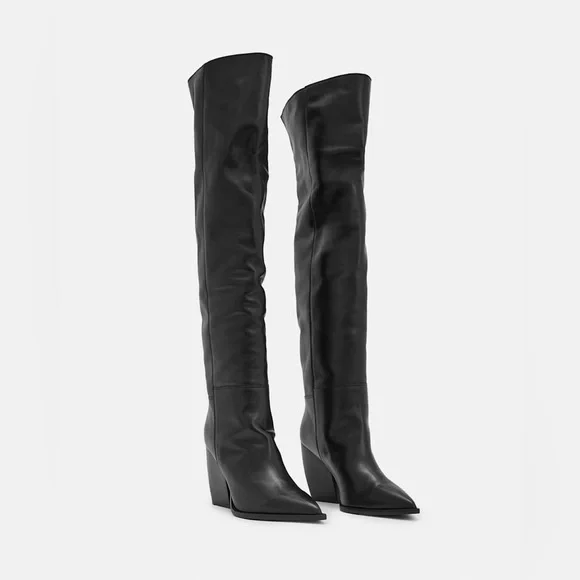 Allsaints Reina Knee High Pointed Leather Boots - Picture 8 of 9